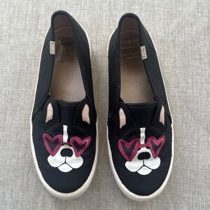 Kate Spade Keds Shoes Girls Size 3 Black Dog Leather‎ Slip On Back to School